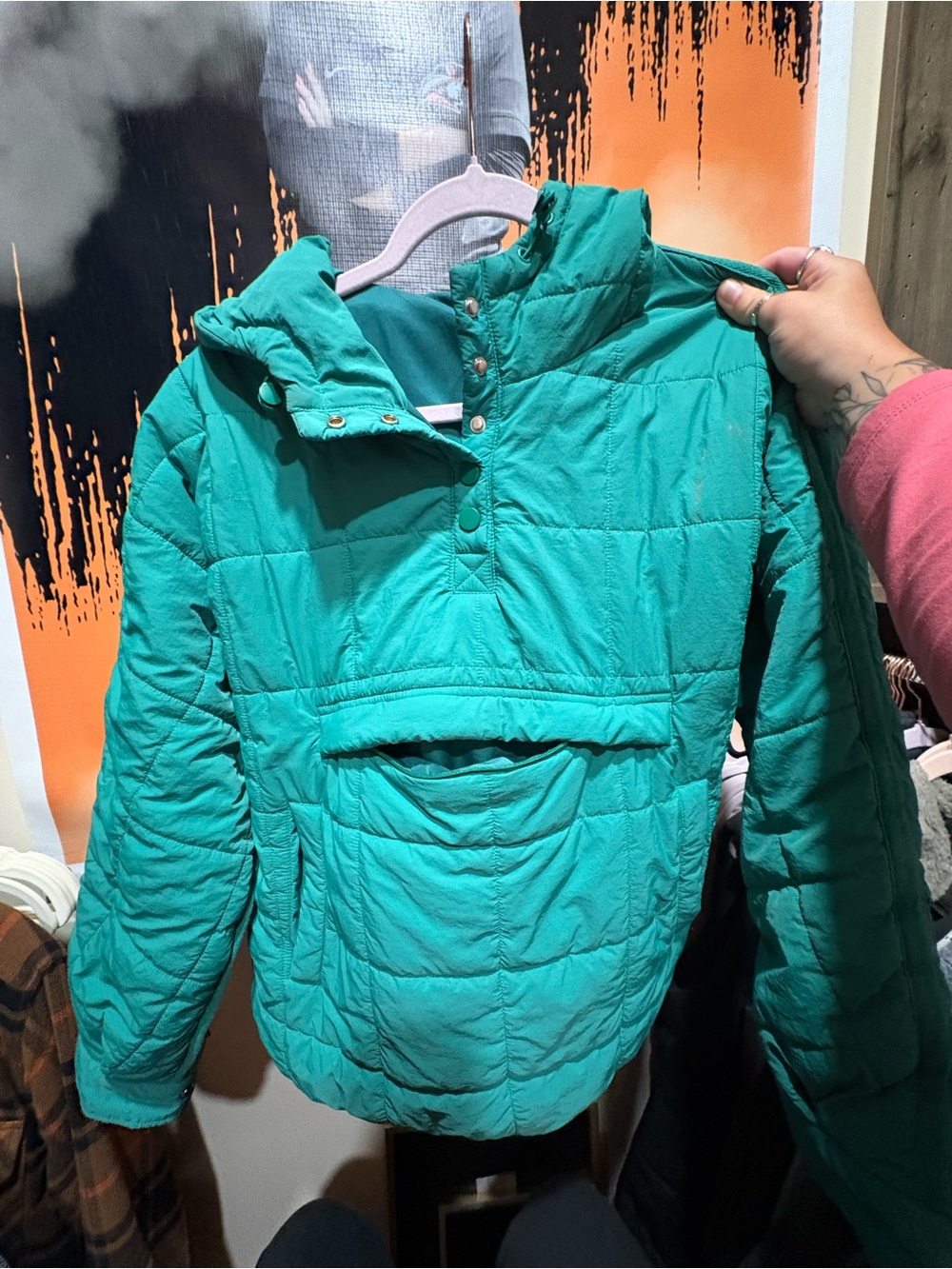 Teal Quilted Pullover Puffer Jacket